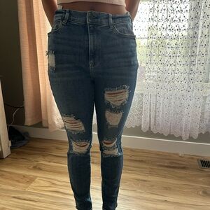 PacSun Blue Skinny Jeans with Distressed Details